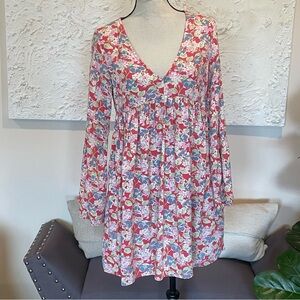 Denim & Supply Baby Doll Dress Womens Floral Print Bell Sleeve V-neck Sz S